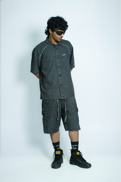 COMEUNITY Washed Denim Jorts With Shirt look