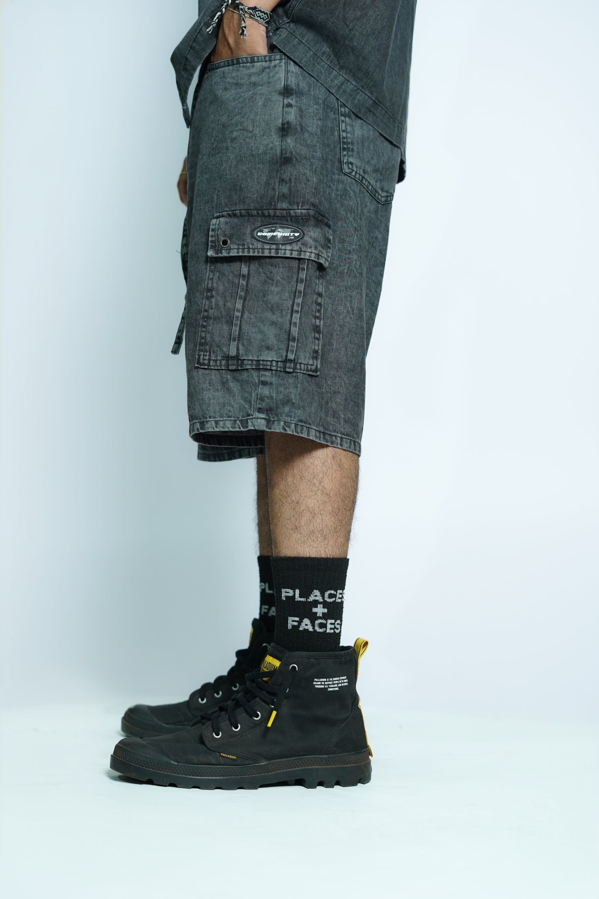 ComeUnity Washed Denim Jorts Side View