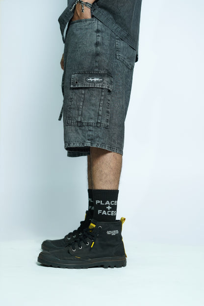 ComeUnity Washed Denim Jorts Side View